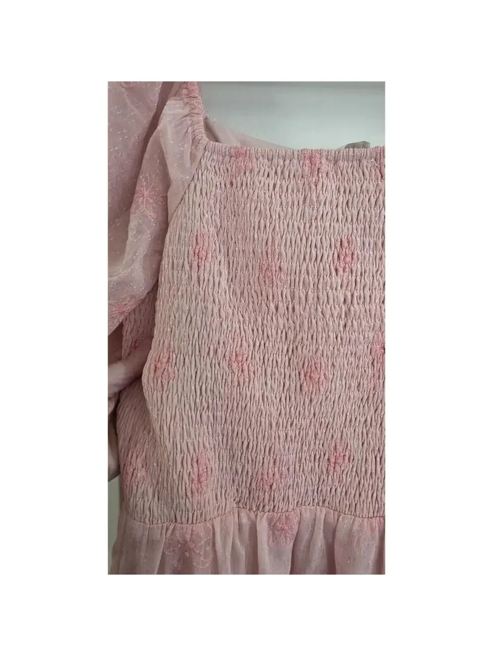 Listicle Pink Floral Embroidered Puff Sleeve Long Dress Size L